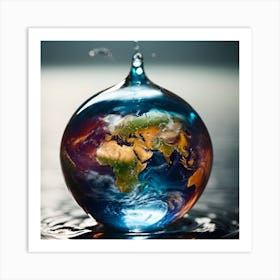 Earth In Water Drop Art Print