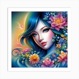 Blue Flower Girl Art Print