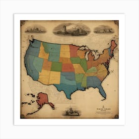 Default Vintage Map Usa Aesthetic 1 Art Print