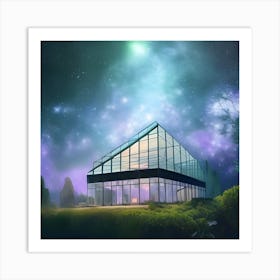 Glass House In The Night Sky Art Print