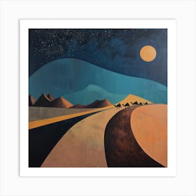 A Moonlit Desert Caravan. David Hockney Style 1 Art Print