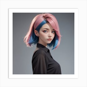 Blue And Pink Wig 1 Art Print