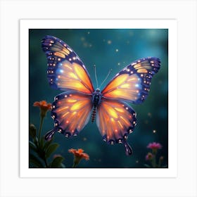 A Surreal Butterfly With Wings Of Cascading, Iridescent Light Fluttering Through A Cosmic Garden 1 Art Print