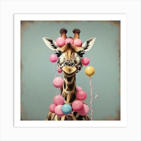 Giraffe With Balloons Art Print