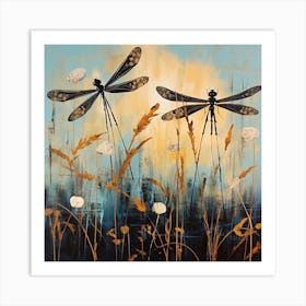 Dragonflies In The Meadow 1 Art Print