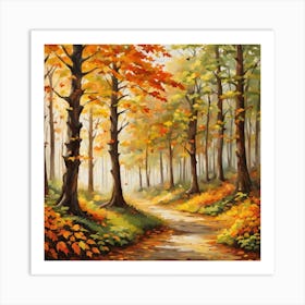 Forest In Autumn In Minimalist Style Square Composition 345 Art Print