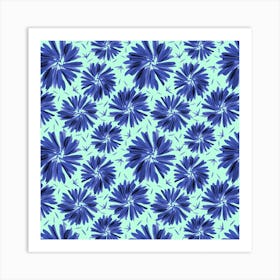 Floral Twirl Navy Blue On Mint Art Print