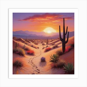 Desert Sunset Paintings Art Print Art Print