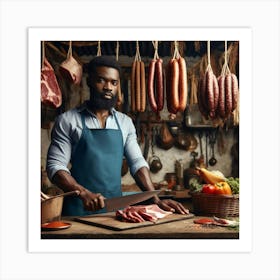 Black Man In A Butcher Shop Art Print