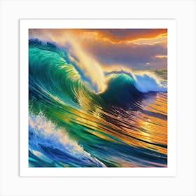 Ocean Wave At Sunset 4 Art Print