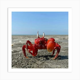 Red crab on sea beach Art Print