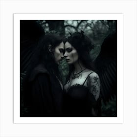 Gothic Couple With Wings Art Print