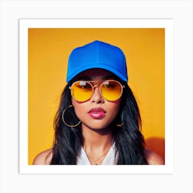 Firefly Headshot, Avatar, Girl, Blue Face Cap, Yellow Sunglasses, Stylish, Vibrant, Colorful, Modern (8) Art Print