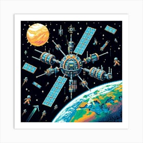 8-bit space station Art Print