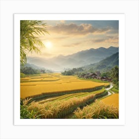 Rice Fields At Sunset Art Print