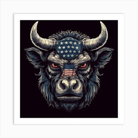 Bull Head American Flag 1 Art Print