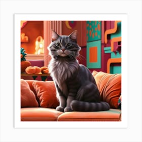 Cat Sitting On Couch 2 Art Print