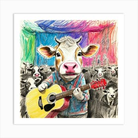 Cow With Guitar 3 Art Print