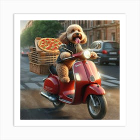 Dog Riding A Moped Art Print