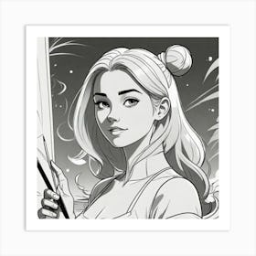 Portrait Of A Girl Holding A Brush Art Print