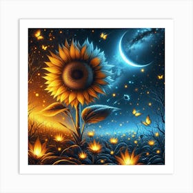 Sunflower In The Night Sky 6 Art Print