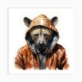 Watercolour Cartoon Hyena In A Hoodie 3 Art Print