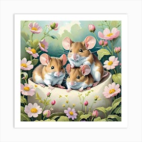 Three Mice Artwork For Kids Art Print