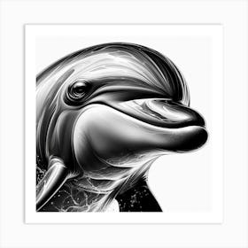 Dolphin In Black And White Art Print