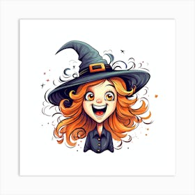 Halloween Girl In A Witch Hat Art Print