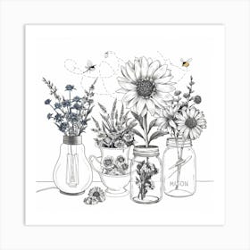 Bees In Mason Jars Art Print