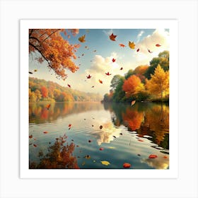 Autumn Leaves On The Lake Art Print