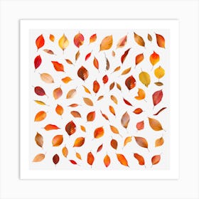 Autumn Leaves On Black Background Art Print