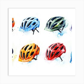 Watercolor Bicycle Helmets Art Print