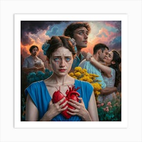 Girl With The Red Heart Art Print