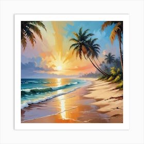 Beach Scene With Palm Trees Art Print 1 Art Print