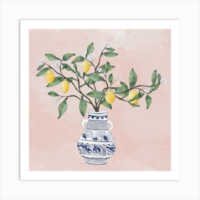 Lemon Tree In Chinese Vase Square Art Print