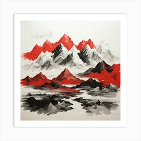 Mountain Range In Red And Black Art Print