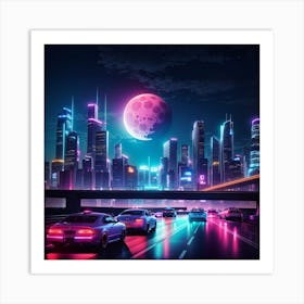 Default Cityscape In The Background At Night With Neon Lights 3 D8e6b4a6 F900 4725 81bf Aec208a715d3 1 Art Print