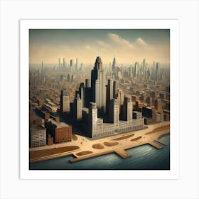 An Aerial View Of An Edward Hopper Style Photograph Of A City Skyline Art Print