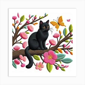 Black Cat On A Branch Art Print