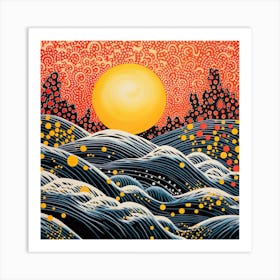 Yayoi Kusama Inspired Sun Beach Landscape Art Art Print