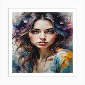 Watercolor Of A Girl Art Print