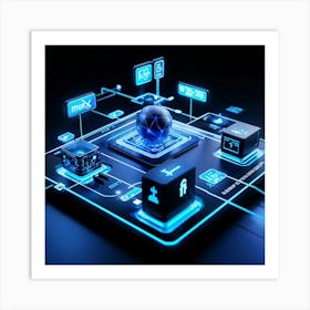 A Meticulous Digital Illustration Of A Futuristic Business Interface Conceived Within The Virtual R (5) Art Print