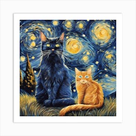 Starry Night Cats 8 Art Print