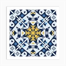 Snowflakes On A Blue Background Art Print