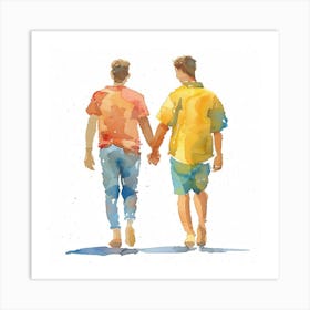 Watercolor Gay Couple Holding Hands 17 Art Print