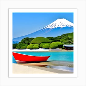 Red Boat On The Beach Art Print