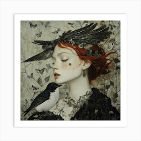 Woman With A Bird Art Print