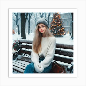 Beautiful Girl In Winter Park Art Print