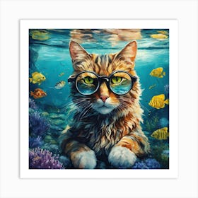 Cat With Glasses Art Print